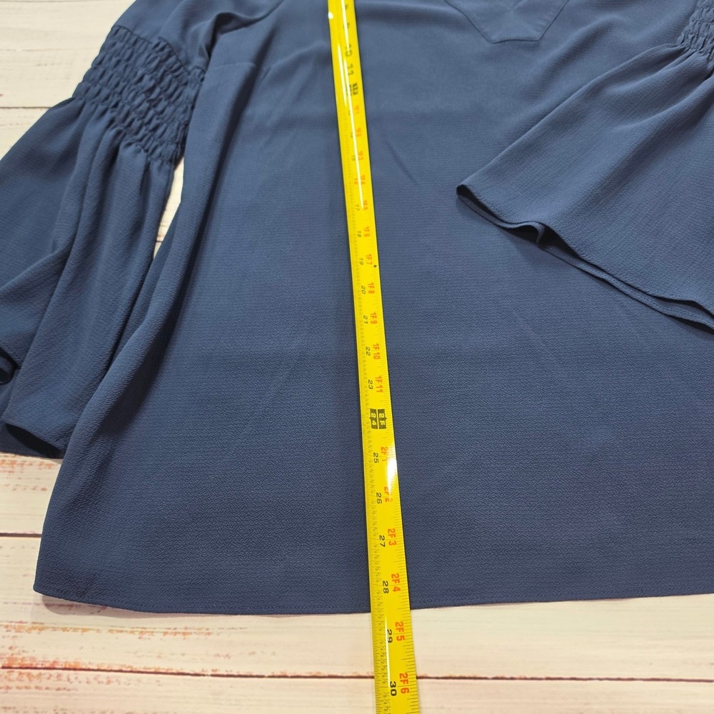 Michael Kors V Neck Blouse Women XL Navy Blue Excellent Smocked Bell Sleeve - Picture 10 of 10